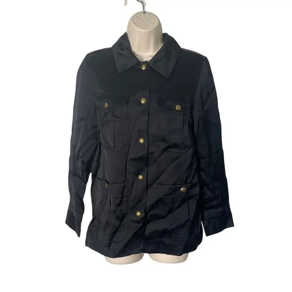 NWT Madewell Double Faced Satin‎ Button Front Safari Jacket Black NT126 Size XXS